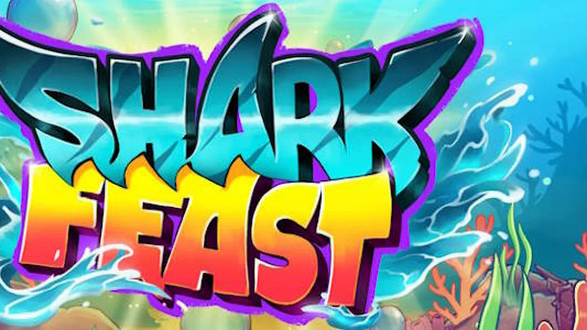 Tampilan visual permainan slot Shark Feast dengan tema pesta bawah laut yang penuh warna